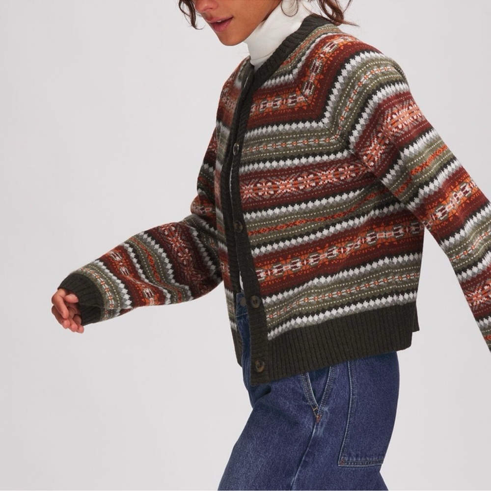 Basin + Range Fair Isle Stripe Wool Blend Crewneck Cardigan - Picture 5 of 5